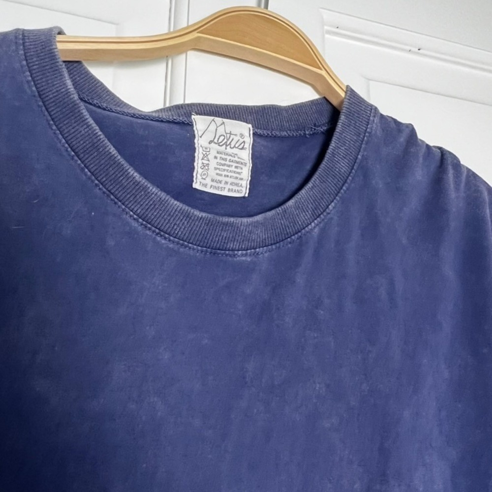 VTG Sun Faded Blue Blank T Shirt Zipper Y2K Men's Distressed Sz Large Soft - Picture 4 of 6